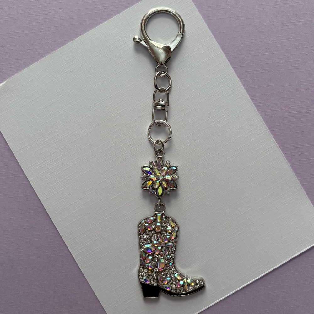 Sparkly Rhinestone Western Cowgirl Boot Purse Charm Keychain Bag Accessory - Picture 2 of 3